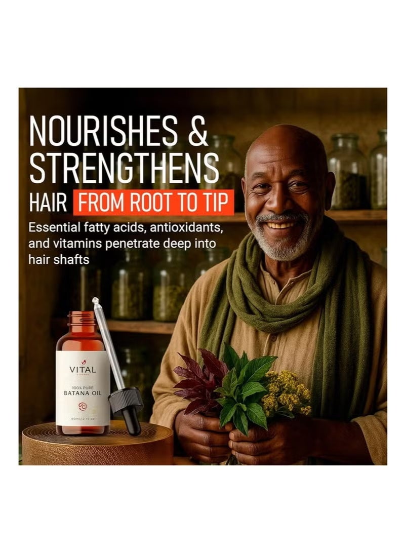 VITAL 100% Organic Batana Oil for Hair Growth - Strengthens Hair, Reduces Breakage, Enhances Shine - Raw and Pure, Non-Greasy - No Silicones, Sulfates, or Parabens - All Hair Types - 60ml - Image 3